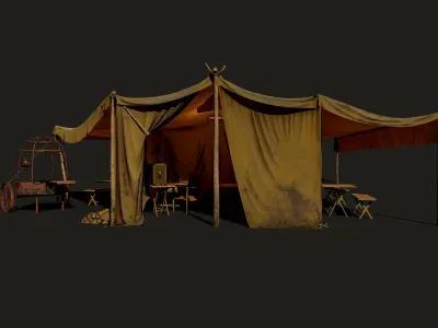 Camping tent with props Low-poly 3D model