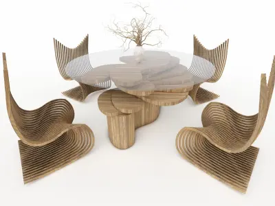 parametric table and 4 chairs Free 3D model