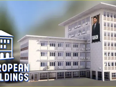 European Buildings - City Office B - Modular - Enterable Low-poly 3D model