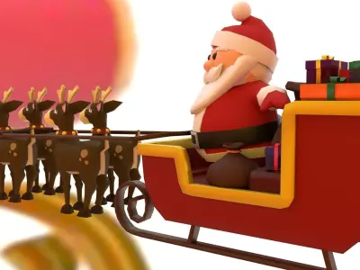 Santa Claus with sleigh Low-poly 3D model