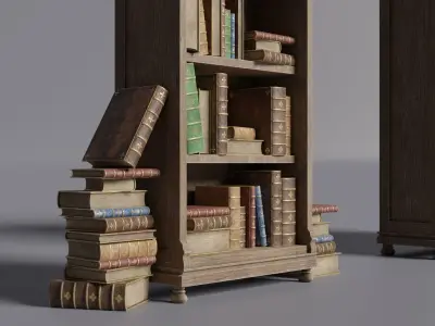 Medieval library - Bookshelf Low-poly 3D model