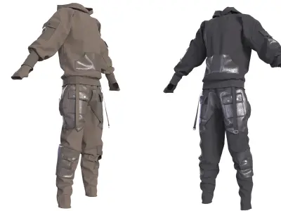 Man techwear outfit pants hoodie cyberpunk 3D model