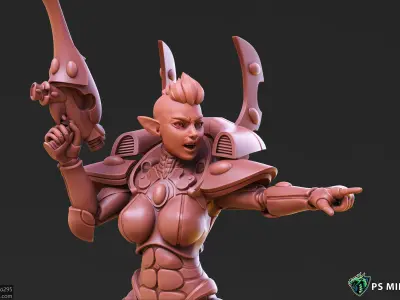 Space Elf Female Soldier Pose 2 - 8 Variants and 2 Pinups 3D print model