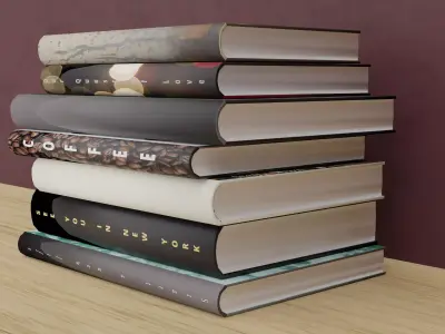 Books stack of on wooden table Free 3D model