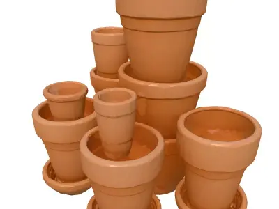 Terracotta Plant Pots Collection 3D Model Low-poly 3D model