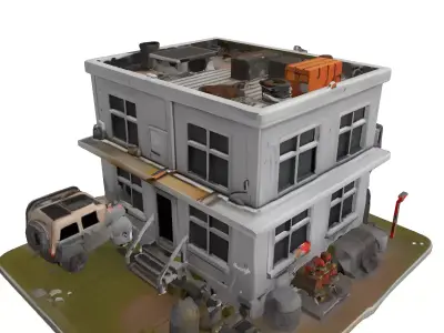 Military PostApocalyptic Compound Diorama Low-poly 3D model
