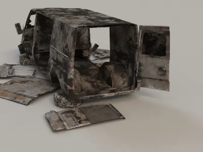 destroyed cars Low-poly 3D model