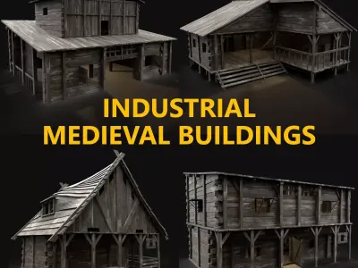 4 INDUSTRIAL MEDIEVAL BUILDING PACK COLLECTION AAA 