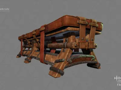 Medieval Bench Low-poly 3D model