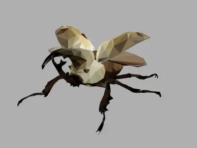 Rhinoceros Bark Beetle Low Polygon Art Insect Low-poly 3D model