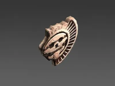 Aztec stone disk with skull Low-poly 3D model