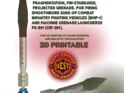 73mm OG-9M Projected Grenade Shell Projectile 3D model