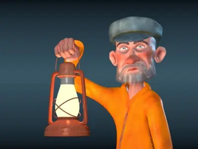 Fisherman  - Rigged cartoon character Low-poly 3D model