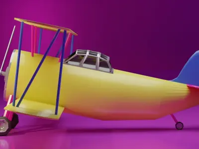Low Poly Biplane toy airplane Low-poly 3D model