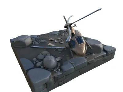 Crashed Helicopter Low-poly 3D model
