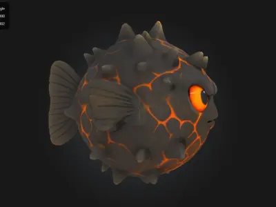 Lava Pufferfish Stylized Spiky Sea Creature Low-poly 3D model