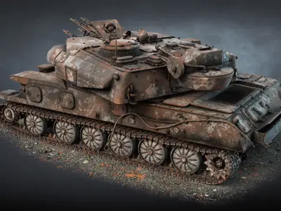 ZSU-23-4 Shilka Destroyed Game Ready Low-poly 3D model