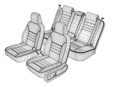 Universal Regular Car Seat Set Red Leather Low-poly 3D model