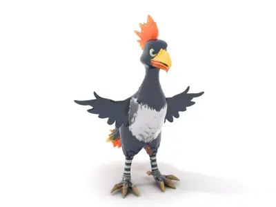 Vibrant Crested Bird Character Rigged and Animated Model Low-poly 3D model