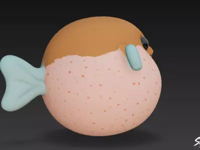 Cartoon Plush Pufferfish Low-poly 3D model