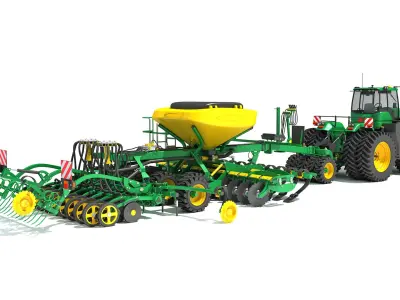 Tractor and Seed Drill 3D model purchase