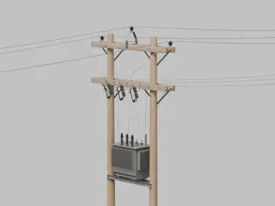 Utility Pole - Wooden H-Frame with Transformer 3D model