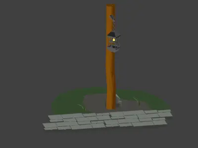 Stylized Cartoon Wooden Street Lamp 3D Model Game Ready LowPoly Low-poly 3D model