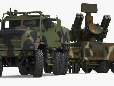Truck with Trailer Air Defense Missile Complex Rigged 3D model