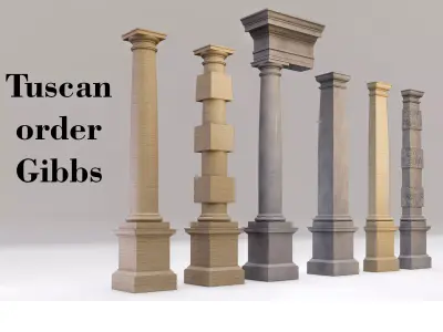 Tuscan column with pedestal and entablature Tuscan Order Gibbs 3D model