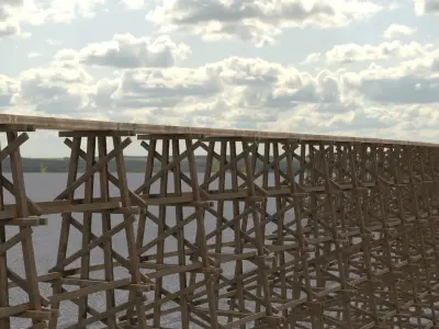 Wooden trestle bridge Low-poly 3D model