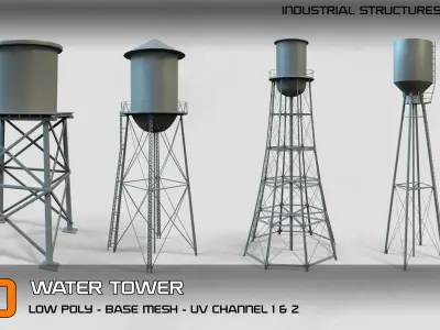Industrial Structures- vol 2 – 20 Water Tower Structure (Game Ready-Low Poly)