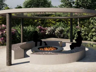 Free Modern Circular Fire Pit Pavilion-Outdoor Landscape Free low-poly 3D model