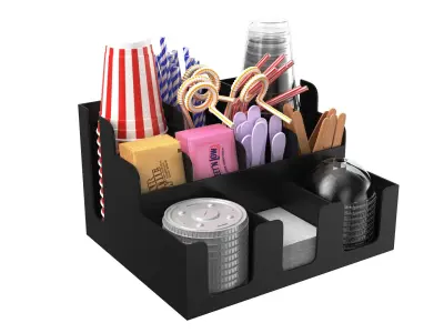 Condiments With Cup And Straws Organizer 3D model