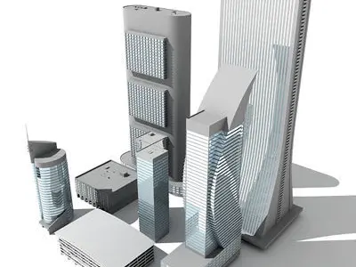 Set of detailed 7 Buildings 3D model