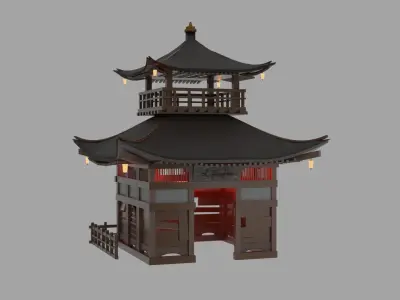 Fureai-Kannon-do hall Japanese Garden Structures Pavilions Low-poly 3D model
