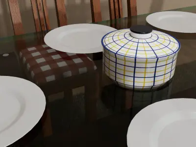 Modern Wooden Dining Table Set Low-poly 3D model