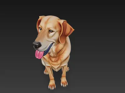 Golden Retriever Dog Realistic 3D Model - Low Poly Realistic Low-poly 3D model
