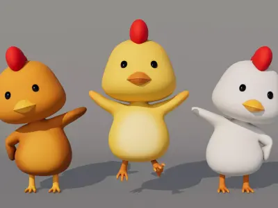 Rigged Cartoon Chicken Low-poly 3D model