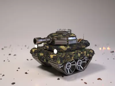 Cartoon Mini Tank Low Poly mini Military Vehicle 3D Model Low-poly 3D model