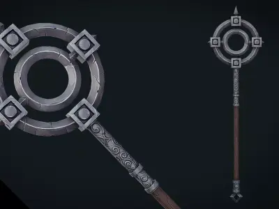 Stylized Fantasy Staff - Game Ready Hand Painted Weapon Low-poly 3D model
