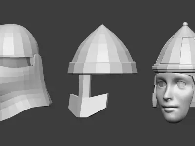 30 Low poly medieval fantasy helmets base mesh shapes IMM brush 3D model