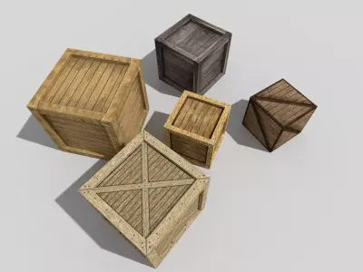 low poly wooden boxes pack 2 Low-poly 3D model