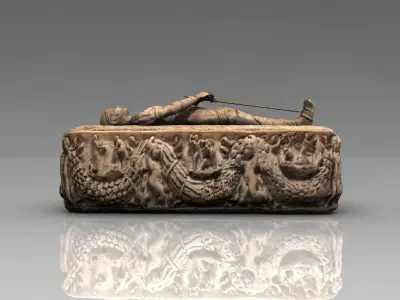 Stone medieval sarcophagus Low-poly 3D model