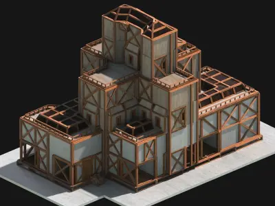 Medieval Low Poly Building Castle Wooden Village Stone House 11 Low-poly 3D model