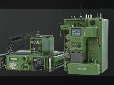 Military radio transmitter walkie talkie Low-poly 3D model
