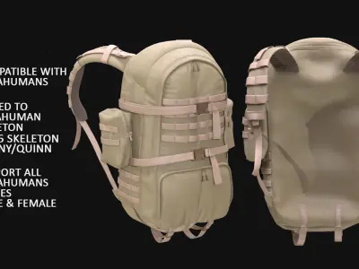 Military Backpack 98 - All MH Bodies - UE5 Skeletons - Rigged Low-poly 3D model