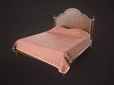 Vintage Wooden Bed Low-poly 3D model