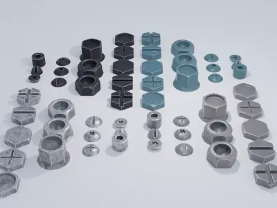 Bolts and Screws Greebles with Multiple Textures Low-poly 3D model