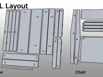 Folding Table and Chair Low-poly 3D model