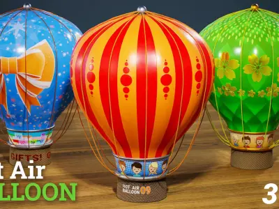 Stylized Hot Air Balloon Low-poly 3D model